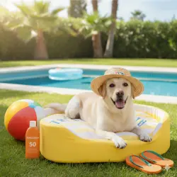 Summer Vibes Cama Refrescante Rayas Amarillo para perros - M (60 x 50 x 16 cm)