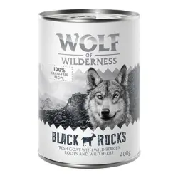 Wolf of Wilderness 6 x 400 g - Black Rocks, con cabra