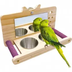 ZooVenture Espejo de juguete anti-mordeduras con percha para pájaros - s espejo