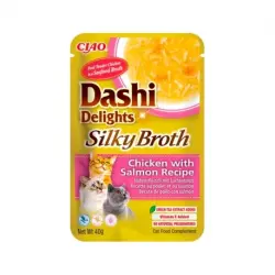 Churu Dashi Delights Silky Broth Comida Húmeda para Gatos en Caldo con Pollo y Salmón, 12 x 40 gr