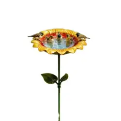 HausPets Comedero metálico para pájaros con forma de girasol, uso exterior - Ø15cm, H60cm