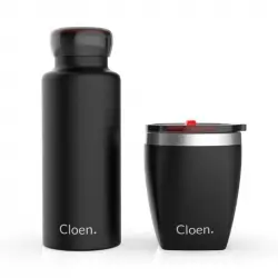 Cloen Botella de Agua Térmica con Vaso Negro