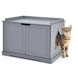 COSTWAY Casita arenero gris para Gatos - 75 x 53 x 52 cm
