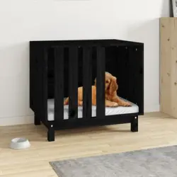 Caseta Para Perros | Perrera Exterior Madera Maciza De Pino Negro 70x50x62 Cm Cfw750353