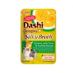 Churu Dashi Delights Silky Broth Comida Húmeda para Gatos en Caldo con Pollo Atún y Vieira, 12 x 40 gr