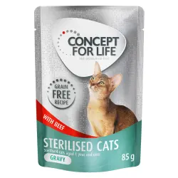 Concept for Life Sterilised Cats sin cereales con vacuno en salsa - 24 x 85 g