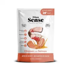 Dibaq Sense Comida Húmeda para Gatos Esterilizados Bocaditos en Salsa con Pollo y Salmón, 1 x 100 gr