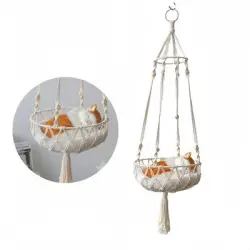 IntiMeg Hamaca de macramé para gatos - Fondo redondo