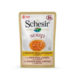 Schesir Soup 6 x 85 g sopa para gatos - Salmón rosado salvaje y zanahorias