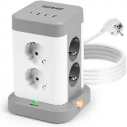 Duronic ET8C Regleta Enchufes Múltiple3 Puertos Usb A y 1 Puerto USB C 8 Tomas 3680W 16A 1.8 M