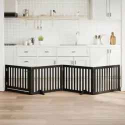 Puerta Para Perros Plegable 4 Paneles Madera Álamo Negra 320 Cm