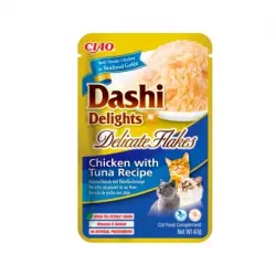 Churu Dashi Delight Flakes Comida Húmeda para Gatos en Caldo con Pollo y Atún, 12x40 gr