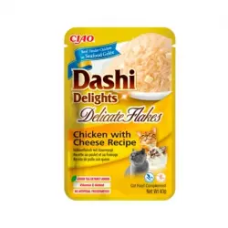 Churu Dashi Delight Flakes Comida Húmeda para Gatos en Caldo con Pollo y Queso, 12x40 gr