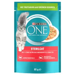 Purina ONE Gatos esterilizados comida húmeda en sobres - 26 x 85 g - Con pavo y judías verdes