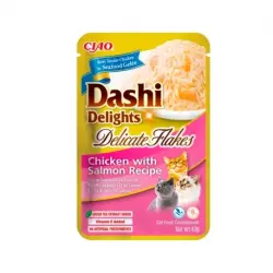 Churu Dashi Delight Flakes Comida Húmeda para Gatos en Caldo con Pollo y Salmón, 12x40 gr