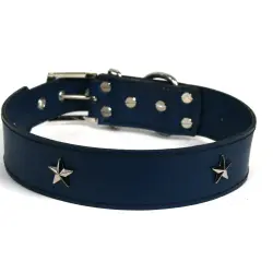 COLLAR DE PIEL AZUL MARINO CON  ESTRELLA
