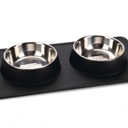 Comedero doble Karlie Diner Set Silikon Dex con base de silicona - 2 x 350 ml, 14 cm de diámetro - Negro