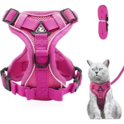HausPets Arnés antiexplosión para gatos con correa – Suave – Rosa M - Arnés rosa, talla M – Antiexplosión