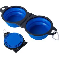 HausPets Comedero portátil plegable 2 en 1 perros, color azul, plástico - Artículo 1