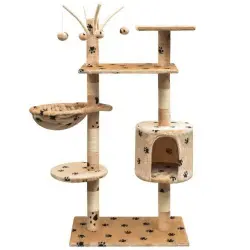 Rascador con poste rascador para gatos color Gris huellas