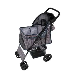 MonsterShop Cochecito plegable azul + bolsa almacenamiento para perros y gatos - 65cm x 101cm x 45cm