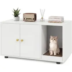 GIANTEX Mueble para la arena del gato elevado 3 en 1, 90 x 50 x 50 cm - Blanco