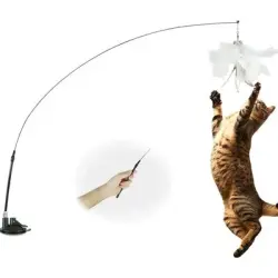 Pawffee Caña de pescar 100cm para gatos, ventosa, cascabel de plumas - 1 pieza