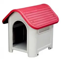 Caseta De Perro Pequeño Gardiun Kira 75x59x66 Cm Fabricada En Resina Color Beige/rojo