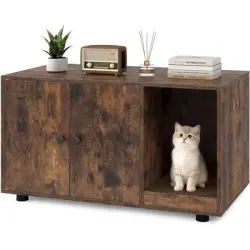 GIANTEX Mueble para la arena del gato elevado 3 en 1, 90 x 50 x 50 cm - Marrón