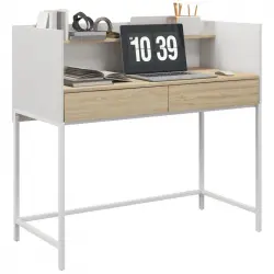 Homcom Escritorio Con 2 Cajones Y Estante 106x51,5x102,5 Cm Blanco Y Roble