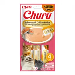 Churu Snack Cremoso para Gatos Receta de Salmón y Pollo, 4 x 14 gr