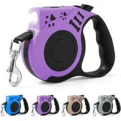 HausPets Correa retráctil de 4,9 m con luz LED recargable de color morado - Artículo 1