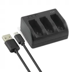 Ksix Cargador 3 Baterías Micro Usb/ Usb Type C Input para Gopro Hero 5