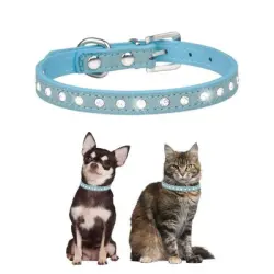 UAMLY Collares de diamantes para gatos y perros - S, 37x1,5xm, azul