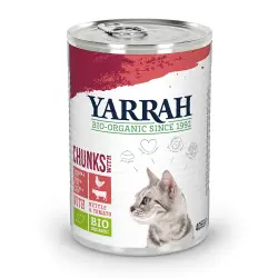 Yarrah Bio Bocaditos 6 x 405 g en latas para gatos - Pollo y vacuno ecológicos con ortiga y tomate ecológicos