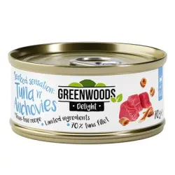Greenwoods Delight 12 x 70 g latas para gatos ¡a precio especial! - Filete de atún con anchoas