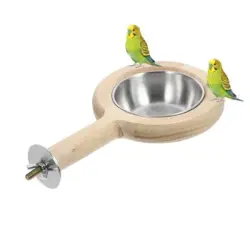 MCBOSON Juego de cuencos para loros de acero inoxidable y madera - 1 artículo