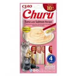 Churu Senior Snack Cremoso para Gatos Mayores de 10 Años Receta de Atún con Salmón, 4 x 14 gr