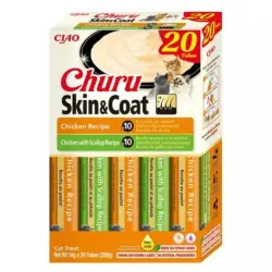 Churu Skin&Coat Snacks Cremosos para Gatos 2 Recetas Pollo y Pollo con Vieira, 20 x 14 gr