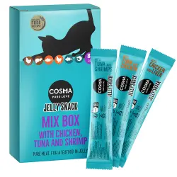 Cosma Jelly 8 x 14 g snacks para gatos - Pack mixto II: 3x pollo e hígado, 3x atún y gambas, 2x atún y pollo