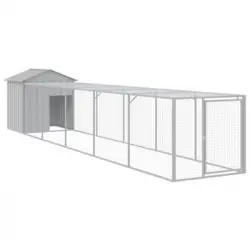 Gallinero Con Corral Acero Galvanizado Gris Claro 117x609x123cm Vidaxl