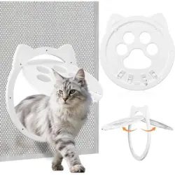 HausPets Puerta para gatos con mosquitera - 29x22cm, fácil instalación - Blanco