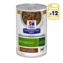Hill's Prescription Diet Metabolic Weight Loss & Maintenance Comida Húmeda para Perros Estofado con Pollo y Vegetales, 12x354gr