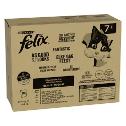 Jumbopack Felix Fantastic 80 x 85 g - Senior Mix de carne en gelatina (vacuno, pollo, atún, salmón)