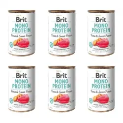 Brit MonoProtein Comida Húmeda para Perros con Atún y Boniato, 6 x 400 gr