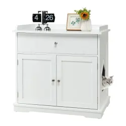 COSTWAY Mueble Cajón y 2 Puertas Blanco para Gatos - 76 x 53 x 74 cm