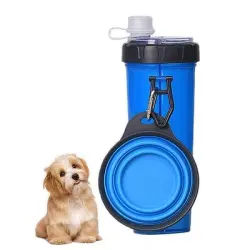 FurryFusion Botella 2 en 1 para agua y comida de perro - Azul