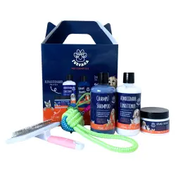 FURVANA Set de Regalo Cepillo +  Mordedor para Perro (Champú 290 ml + Acondicionador 290 ml + Bálsamo Almohadillas 150 ml + Cepillo + ) - 730