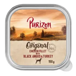 Purizon Adult 6 x 150 g comida húmeda para perros en tarrinas - Filete de pollo con ternera Black Angus y pavo