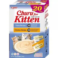 Churu Kitten Snacks Cremosos para Gatitos Recetas Atún Y Pollo, 20 x 14 gr